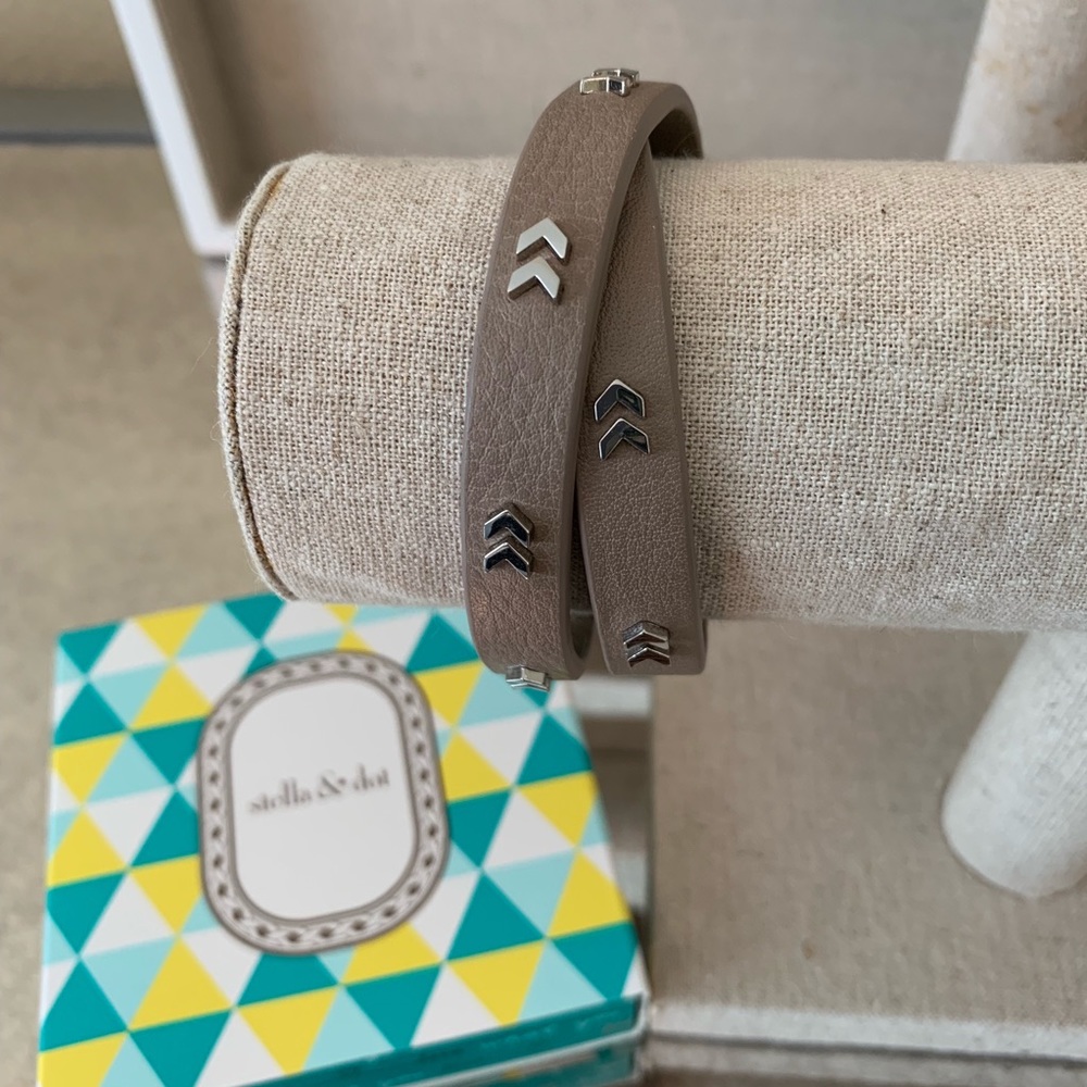 Chevron Leather Wrap Bracelet - Silver